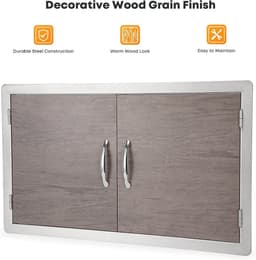 Dubbele BBQ Toegangsdeur voor Buitenkeuken 36x21 Inch - RVS Frame met Houtnerf Design — thumbnail 4