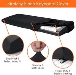 Piano Keyboard Cover Met Trekkoord - 61 Toetsen - Keyboard Beschermhoes - Pianobeschermer - Keyboardbeschermer - Stof Hoes -Stof Hoes Muziekinstrumenten - Beschermhoes Instrument - Keyboardhoes - Zwart — thumbnail 2