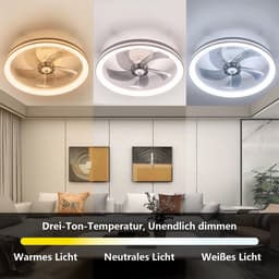 Seth Select LED-plafondlamp met ventilator - 46W ronde stille plafondventilator met verlichting - Plafondventilator - 48 cm - Woonkamerventilator dimbaar met afstandsbediening — thumbnail 4