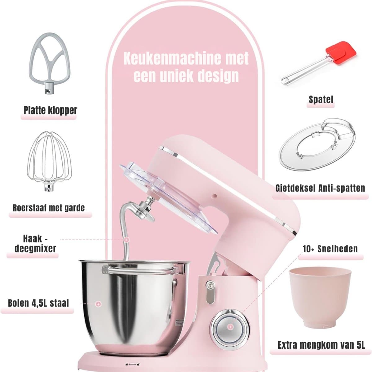 DYNA® Mixer met mengkom - Mixer - Mixer met mengkom keukenmachine - Roze - ‎22cm x 35cmx 33 cm; 4.25 kg — afbeelding 1