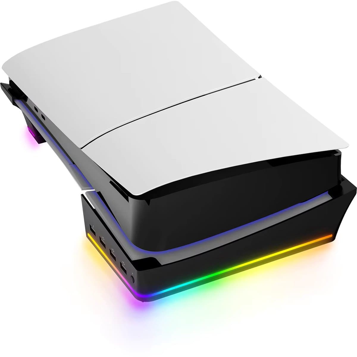 Horizontale PS5 Slim & Pro Stand met RGB LED 14 Modus Licht - 4-Port USB Hub - Koelstandaard & Antislip - Compatibel met Disc & Digital Edition - Console Accessoire 2026 - Ideaal Voor Gameliefhebbers - Zwart — afbeelding 1
