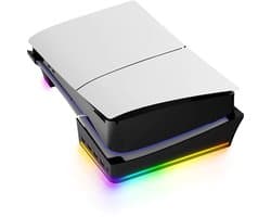 Horizontale PS5 Slim & Pro Stand met RGB LED 14 Modus Licht - 4-Port USB Hub - Koelstandaard & Antislip - Compatibel met Disc & Digital Edition - Console Accessoire 2026 - Ideaal Voor Gameliefhebbers - Zwart