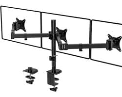 Aurixi® Monitorarm 3 schermen - Muurbeugel met C-klemdoorvoertule - Triple Beeldschermarm tot 27 inch - Zwart - 43cm x 24cm x 14cm