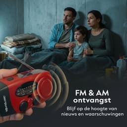 Noodradio Solar Opwindbaar met Powerbank en Zaklamp - Noodpakket voor Thuis - SOS Noodsignaal - Draagbare Radio op Zonneenergie - Zaklamp LED Oplaadbaar - USB-C en USB-A Kabel - Rood - Soundlogic — thumbnail 3