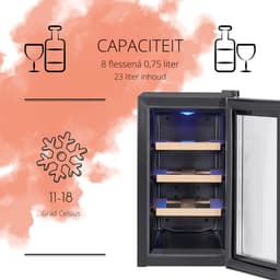 Aurixi® Professionele Horica Minibar Koeling – Wijnkoelkast 23L – Flessenkoelkast met Glazen Deur – Mini Koelkast met Glazen Deur – Kleine Drankenkoelkast – 4 Opslagniveaus Voor 8 Flessen – Minibar - Zwart-inox - 54cm x 30cm x 51cm — thumbnail 5