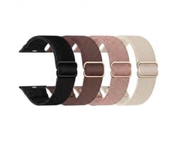 Beige roze bruin zwart horloge bandje set dames heren nylon geweven smartwatch band geschikt voor Apple Watch 38 mm / 40 mm / 41 mm / 42 mm (serie 10 / 11) – verstelbare woven band – set van 4 vervangende bandjes