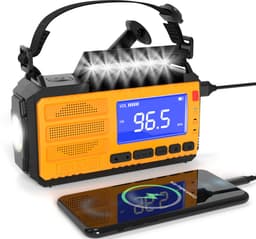 Crestone Noodradio - 10.000 mAh - 2026 verbeterde versie - Solar Opwindbaar - Solar Powerbank Zonneenergie - Draagbare Radio op batterijen - Zaklamp led oplaadbaar - Survival Noodpakket - Oranje — thumbnail 1