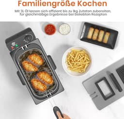 Friteuse Roestvrij Staal - Frituurpan Elektrisch - Knapperige Snacks Maken - Koude Zone Technologie - 3 Liter Capaciteit - Zilver — thumbnail 5