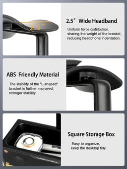 Hoofdtelefoon Standaard - Headset Houder - Bureau Organisatie - 2-in-1 Design - 18x6x8 cm - Zwart Goud — thumbnail 4