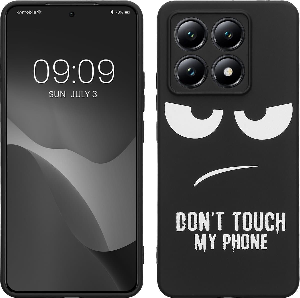 kwmobile telefoonhoesje geschikt voor Xiaomi 14T - Hoesje voor smartphone in wit / zwart - Backcover van TPU - Don't Touch My Phone design — afbeelding 1