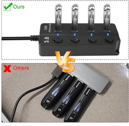 USB 3.0 4-poorts Expander Hub met LED-schakelaars - Draagbare USB-poortextender voor PC en Apparaten — thumbnail 5