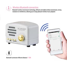 JeiibrZui Retro Bluetooth Speaker - Vintage Bluetooth Speaker - Draadloos Verbinden Met Bluetooth 5.0 10 Meter Bereik - 1 Stuk - Wit — thumbnail 5