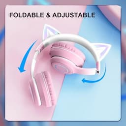 Draadloze Kinderhoofdtelefoon Met Kattenoren En LED-Verlichting - Opvouwbare Over-Ear Hoofdtelefoon Met Microfoon - Bluetooth 5.3 - Roze — thumbnail 5