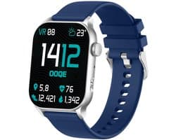 OOQE WATCH PRO 8 - Smartwatch Heren en Dames | Geschikt voor iOS en Android | AMOLED | Notificaties | Gezondheidsanalyse | Sportanalyse | GPS Koppeling | Bellen | Muziek/Audio Luisteren | Ergonomisch | Nederlandstalig | Blauw