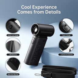 Draagbare Mini USB Ventilator - 5000 mAh, 5 Snelheden, Perfect voor Persoonlijk Gebruik, Reizen en Camping - Zwart — thumbnail 2