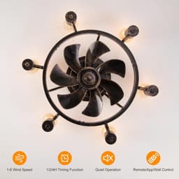 Plafondventilator met Verlichting en Afstandsbediening - 52cm Laag Profiel, Rustiek Industriële Ventilator voor Slaapkamer en Keuken — thumbnail 1