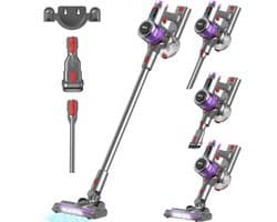 Brixy Steelstofzuiger Draadloos - 30 kPa Zuigkracht - 50 Min Gebruiktijd - Meerdere Filters - Kruimeldief - Draadloze Stofzuiger - Vacuum Cleaner - Grijs/Paars