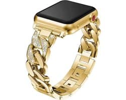 Vrouwen Armband - Bling Diamant Band - Metalen Riem Geschikt Voor Apple Watch Band - 42mm, 44mm, 45mm, 49mm - Voor Apple Smartwatch Serie 7 Se 6 5 4 - Luxe Design in Goud