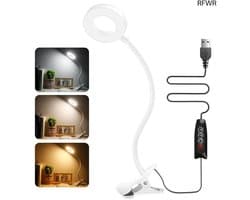 RFWR® Dimbare Clip On Leeslamp met 48 LED's - 3 Kleuren en 10 Helderheidsniveaus voor Thuis en Kantoor