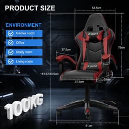Bigzzia Gamingstoel met Bluetooth-luidspreker - Gamingstoel met lendensteun - Verstelbare en draaibare bureaustoel met een draagvermogen van 150 kg - Volwassenen Kinderen — thumbnail 2