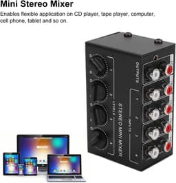 Mini Passieve Stereo Audiomixer - 4 Kanaals RCA Mixer voor Computer, Telefoon, en Tablet — thumbnail 4