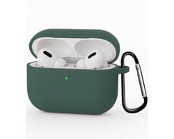 Hoesje - Geschikt voor Apple Airpods Pro 3 - met Clip - Siliconen Hoes - Silicone Case Cover - Donkergroen