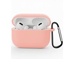 Hoesje - Geschikt voor Apple Airpods Pro 3 - Siliconen Hoes met Clip - Silicone Case Cover - Lichtroze
