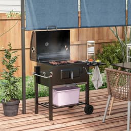Pugsdrly Houtskoolgrill Smoker BBQ-Smoker, 1 opbergvak, 1 handdoekhouder, 2 grillroosters, 113 cm x 65 cm x 108 cm, zwart — thumbnail 1
