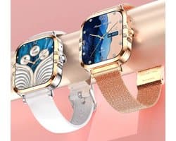 Smartwatch voor Dames Fashion - Staal Bandje - Hartslagmeter - Stappenteller - Slaapmonitor - Multisport - Compatibel met Android en iOS - Waterproof - Goud met zilver staal bandje