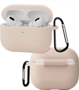 Hoes - Geschikt voor Apple Airpods Pro 3 - Siliconen Hoesje met Clip - Silicone Case Cover - Zand — thumbnail 1