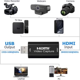 HDMI Capture Card – HDMI naar USB – Video opname – Record: Camera Gamen, Streamen, Video Bellen en Live Casts - Youtube - Twitch - Computer, Laptop — thumbnail 3