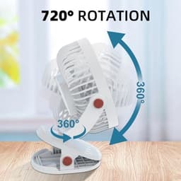 Draagbare Klemventilator met 5 Snelheden en 720 Graden Draaibaar, Oplaadbaar en Stil voor Thuis en Kantoor — thumbnail 1