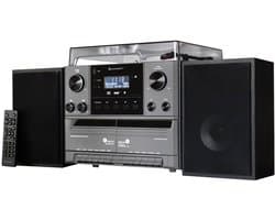 Soundmaster MCD5600SW - muziekcenter met platenspeler, bluetooth, CD, dubbel Cassette deck, encoding USB en DAB+, zwart