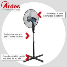 Krachtige en Stille Staande Ventilator met Oscillatie en Verstelbare Hoogte - 40 cm, 3 Snelheden — thumbnail 5