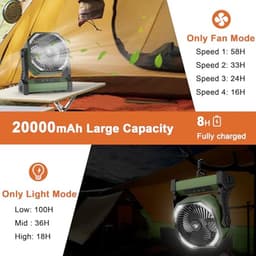Oplaadbare Camping Ventilator met LED Lamp en 20.000 mAh Accu | Draagbare Tentventilator voor Buiten — thumbnail 4
