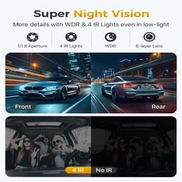 Dubbele dashcam voor in de auto, voor- en binnenkant, autobeveiligingsvideorecorder met audio, 1080P, voertuigcamera, plug-and-play, WDR, nachtzicht, automatische vergrendeling met G-sensor, 2 inch scherm（Met 16G geheugenkaart） — thumbnail 5