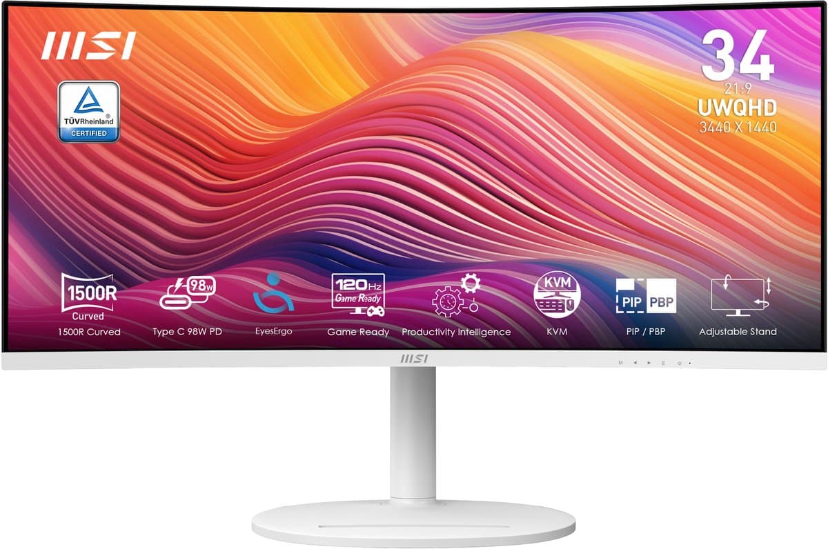 MSI Modern MD342CQPWDE computer monitor 86,4 cm (34") 3440 x 1440 Pixels UltraWide Quad HD LCD Wit — afbeelding 1