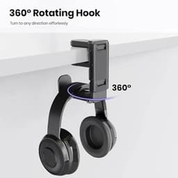Hoofdtelefoonstandaard voor gaming en computeraccessoires - Roterende headsethouder met kabelclip organizer — thumbnail 5