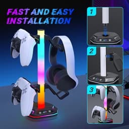RGB Hoofdtelefoonhouder met Verzwaarde Basis en Oplader - Gaming Hoofdtelefoonhouder met USB en Type C — thumbnail 4