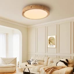 Dimbare Houten LED Plafondlamp - 40 cm - Met Afstandsbediening - Ronde Plafondlamp voor Slaapkamer, Kantoor en Keuken — thumbnail 3