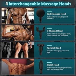 Spiermassagepistool, deep tissue massagepistool, uitgerust met 6 snelheden en 4 verwisselbare massagekoppen, draagbare elektrische massage-apparaat, verlicht snel spierpijn. — thumbnail 4