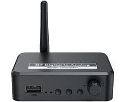Bluetooth Audio Adapter - BT 5.3 - SPDIF/3.5mm AUX//RCA/USB - Bluetooth Audio Receiver - B35T - Zwart