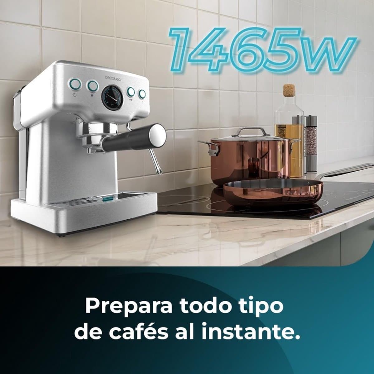 Cecotec Espressomaschine Barista Power Espresso 20 Barista Mini, 1465 W, 20 Bar, Manometer und Thermoblock, Schwenkbarer Dampfauslass und Doppelauslaufarm, 1,8 Liter Fassungsvermögen — afbeelding 1