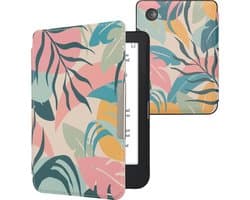 kwmobile e-reader hoesje geschikt voor Kobo Clara 2E hoes - E reader flip case met magnetische sluiting - Ereader cover - Tropische jungle design in poederroze / geel / groen