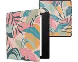 kwmobile e-reader hoesje geschikt voor Amazon Kindle Oasis 10. Generation hoes - E reader flip case met magnetische sluiting - Ereader cover - Tropische jungle design in poederroze / geel / groen