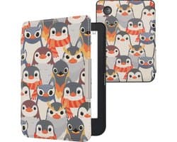 kwmobile e-reader hoesje geschikt voor Kobo Clara 2E hoes - E reader flip case met magnetische sluiting - Ereader cover - Pinguïn Ontwerp design in grijs / geel / bruin