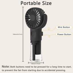 Mini draagbare ventilator, draagbare ventilator met nevelfunctie, oplaadbare venHandventilator-tilator met 4 snelheden, verstelbare koeling en handbediende sproeier voor de zomer, buiten, reizen, make-up, thuis, kantoor, kamperen — thumbnail 5