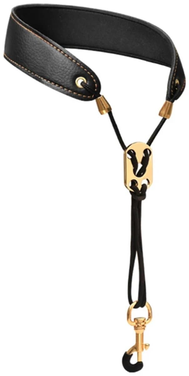 Lederen Saxofoonriem – Comfortabele Nekriem met Halsbescherming Zwart – Geschikt voor Sopraan, Alt, Tenor & Bariton Saxofoon – Verstelbare Lanyard — afbeelding 1