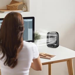Ventilator - Fan - Tafelventilator - USB oplaadbaar - Stil en lichtgewicht - Met LED - digitaal display - 360° verstelbaar - 3 snelheden - Zwarte circulatieventilator met borstelloze motor - Voor kantoor, thuis en op reis (wit) — thumbnail 4