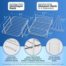 Airfryerrek 2-pack - Airfryer Accessoires - Airfryer-accessoire met dubbele mand - Grill voor hoge temperaturen - Multifunctioneel kookrek - Airfryer — thumbnail 7